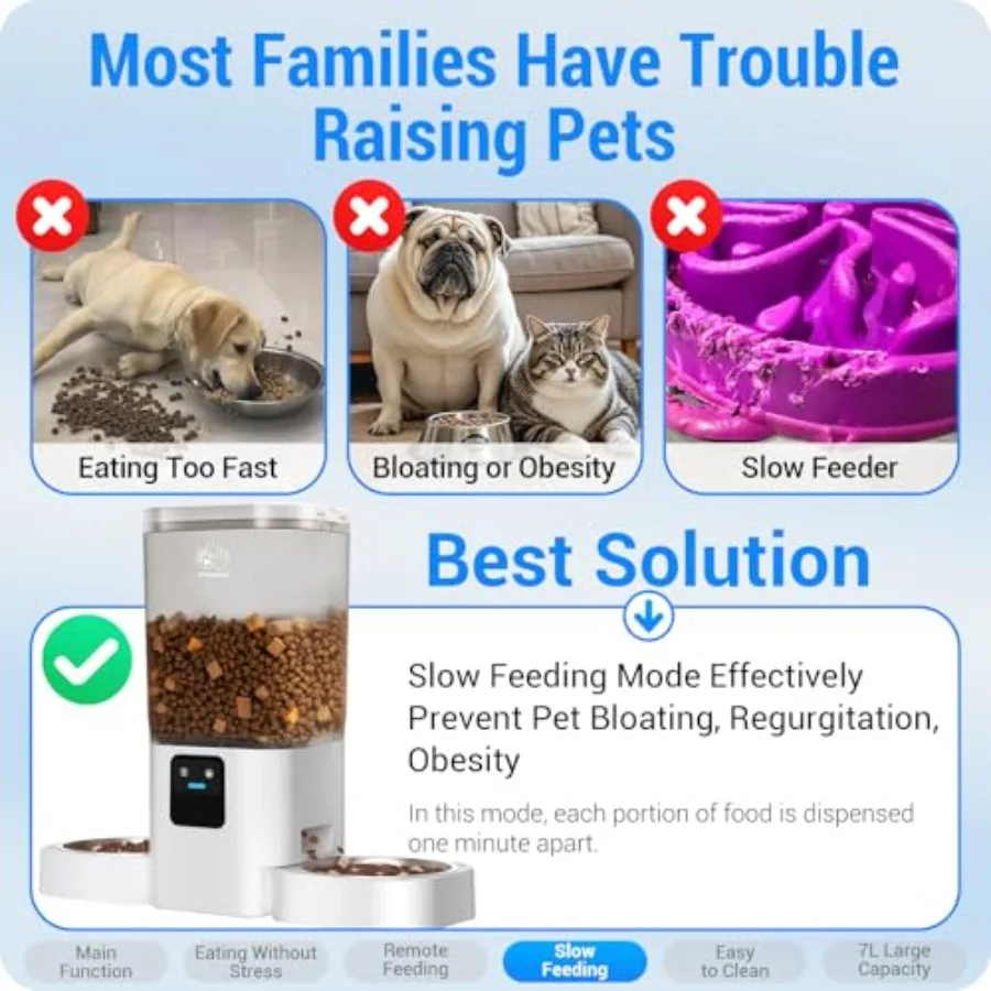 【Spot goods】Automatic Cat Feeder 2 Cats with Slow Feed: Dual Automatic Dog Feeder with 5G WiFi Cat Food Dispenser with APP Cont view 5