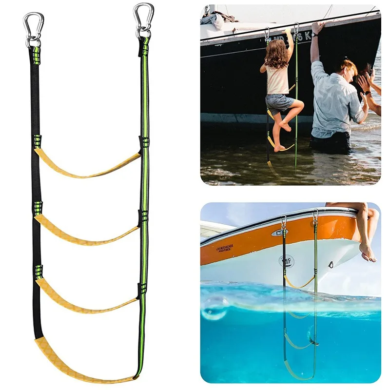 4 Steps Boat Rope Ladder- Heavy Duty Polyester Line Marine Climbing Rope for Adults Inflatable Boat,Pontoon Boat, Kayak,Canoeing