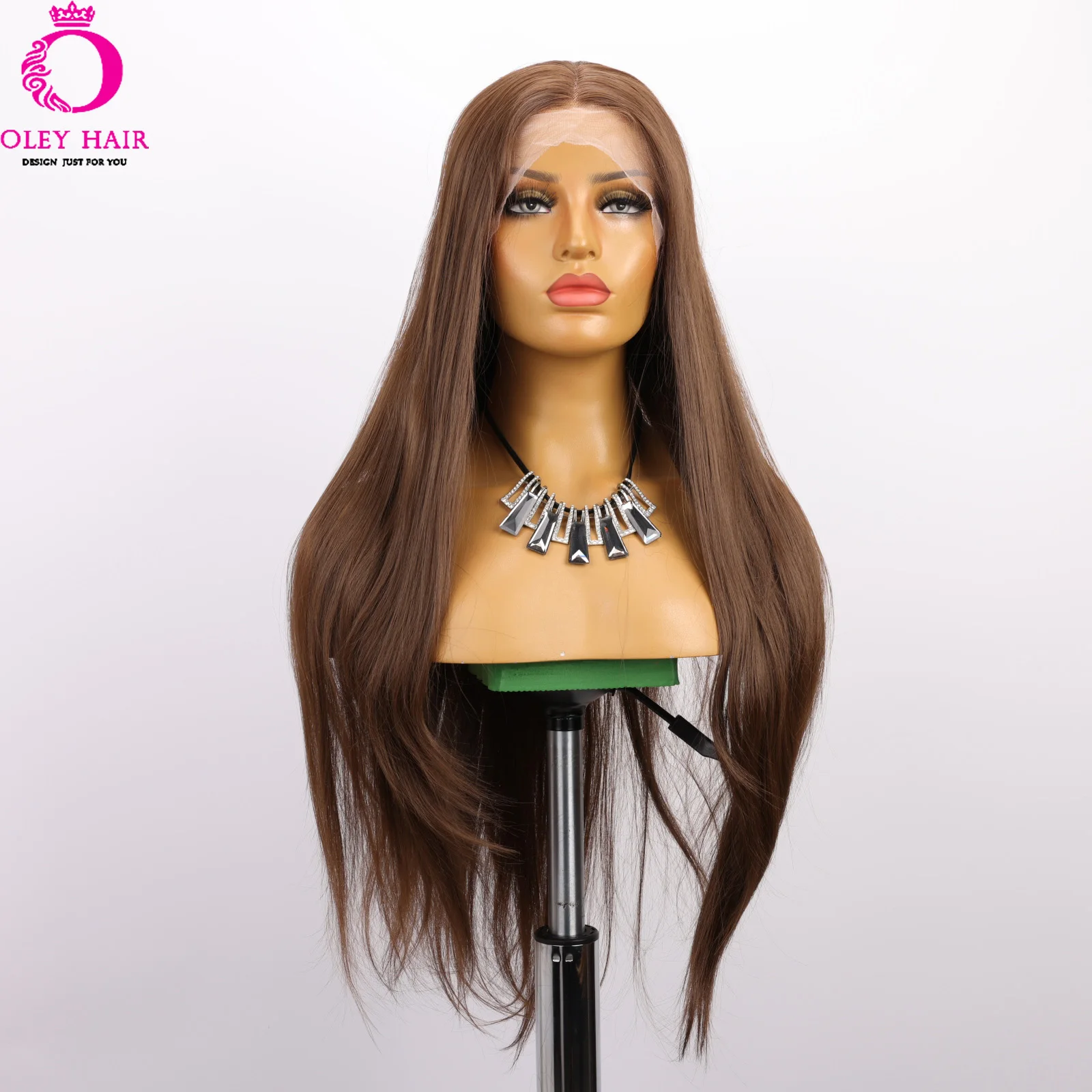 Oley Brown Synthetic Lace Front Wigs 28 Inch Straight Wig Cosplay Party Wig Smooth Natural Hallline High Temperature Resistant