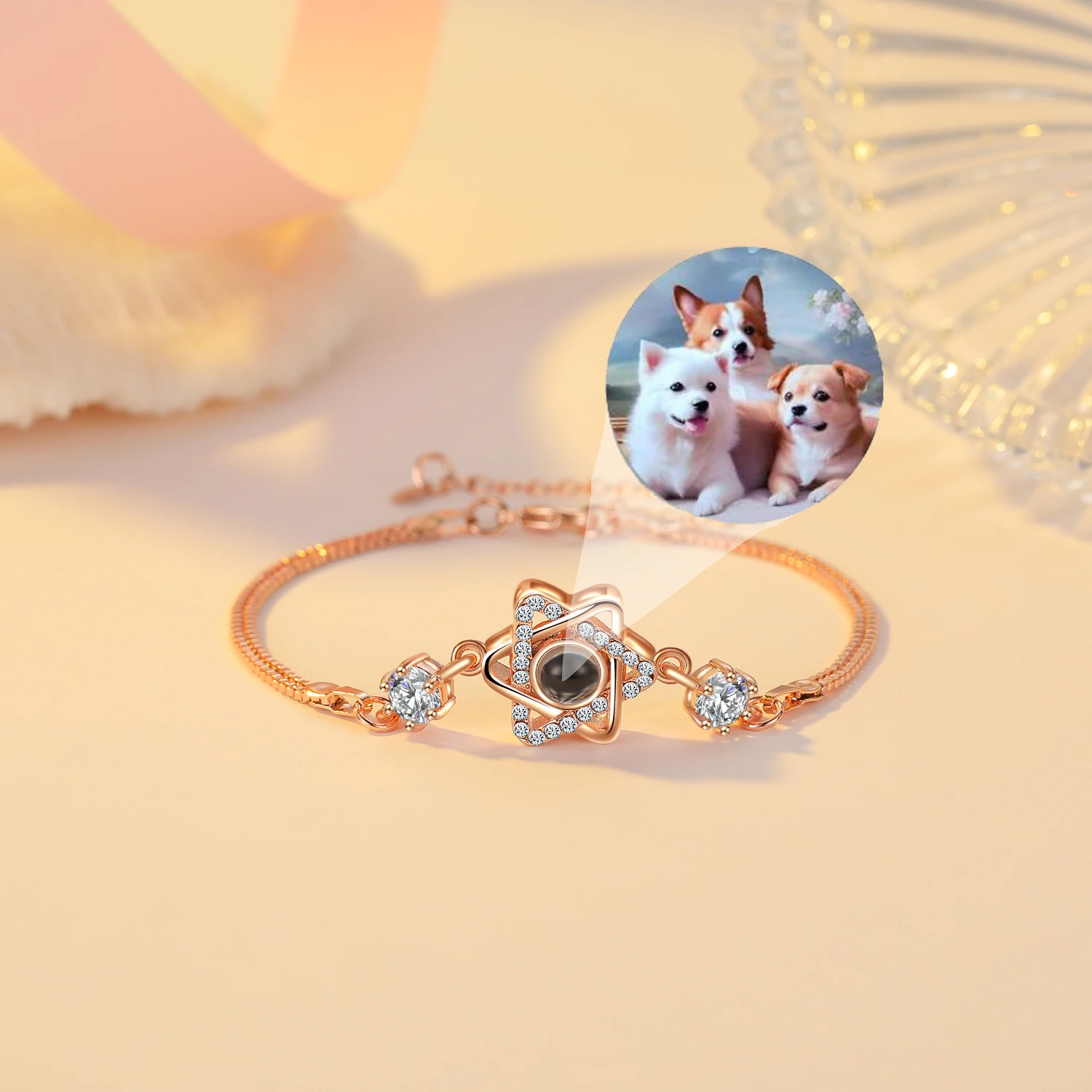 

Customized Projection Photo Pentagram Women's Bracelet Diamond Bracelet Couple Gift DIY Pet Dog Souvenir Bracelet