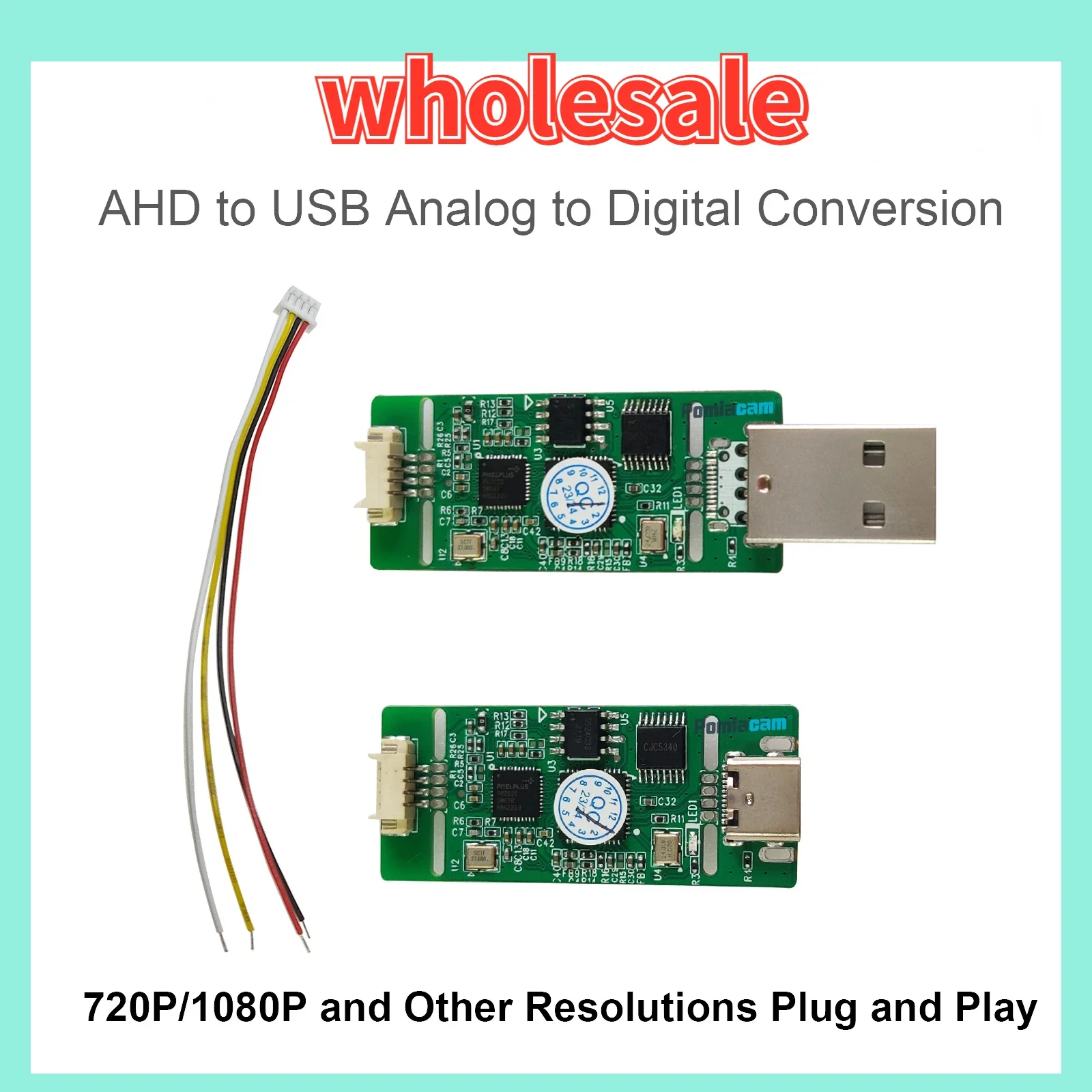 Module Free Plug and Play AHD To Type-C AHD To USB Capture Analog Signal To Digital USB Camera Module AHD 720P/1080P for Android