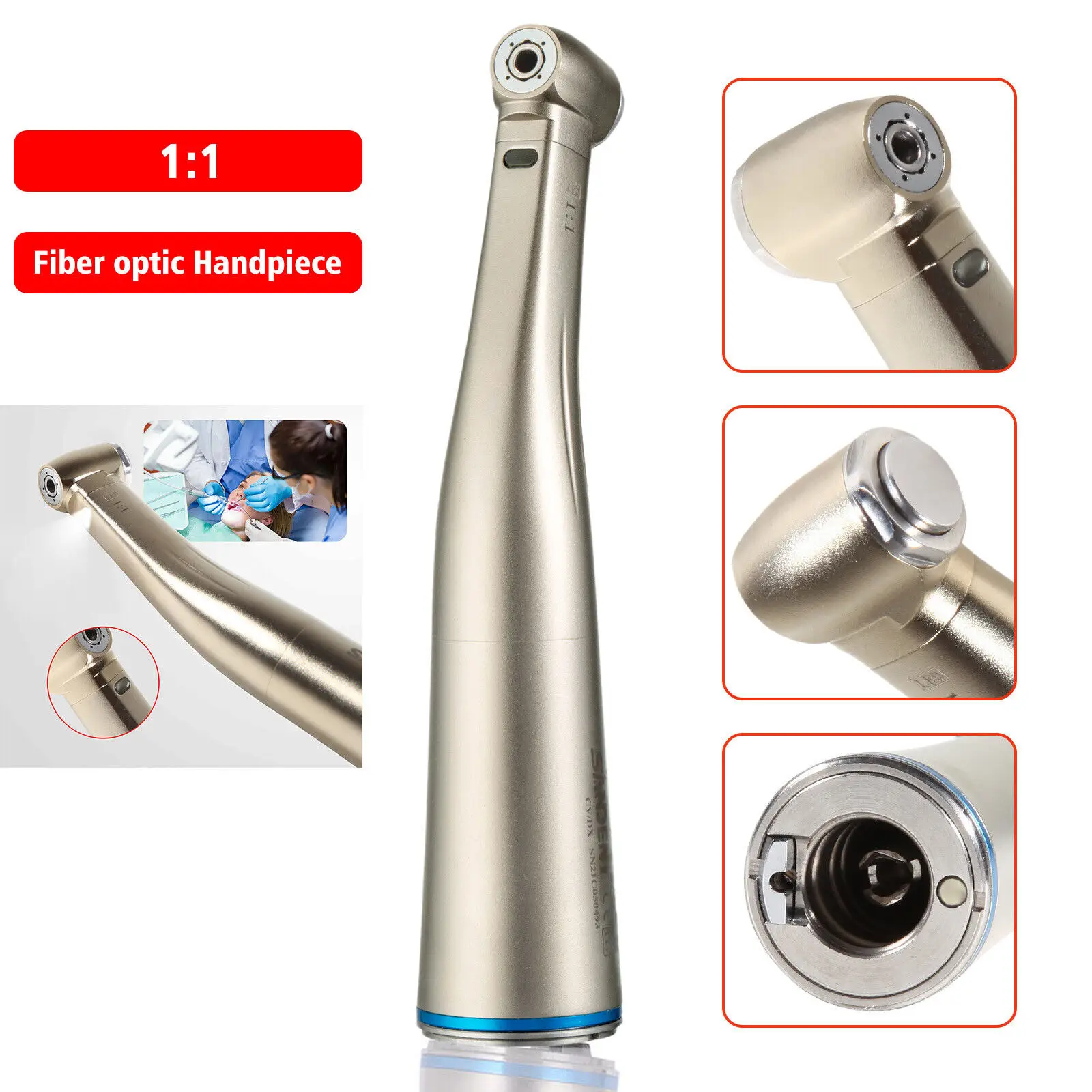 

Dental 1:1 LED Fiber Optic Contra Angle Low Speed Handpiece Push Button Inner Water Spary Fit Kavo