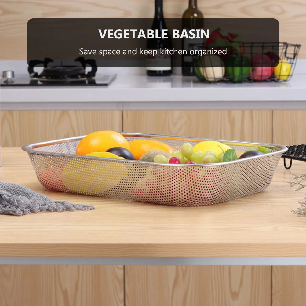 

1Pcs Stainless Steel Vegetable Basin Square Kitchen Drain Basket Fruit Washing Basket Space Saving Organizer Vegetable Basin