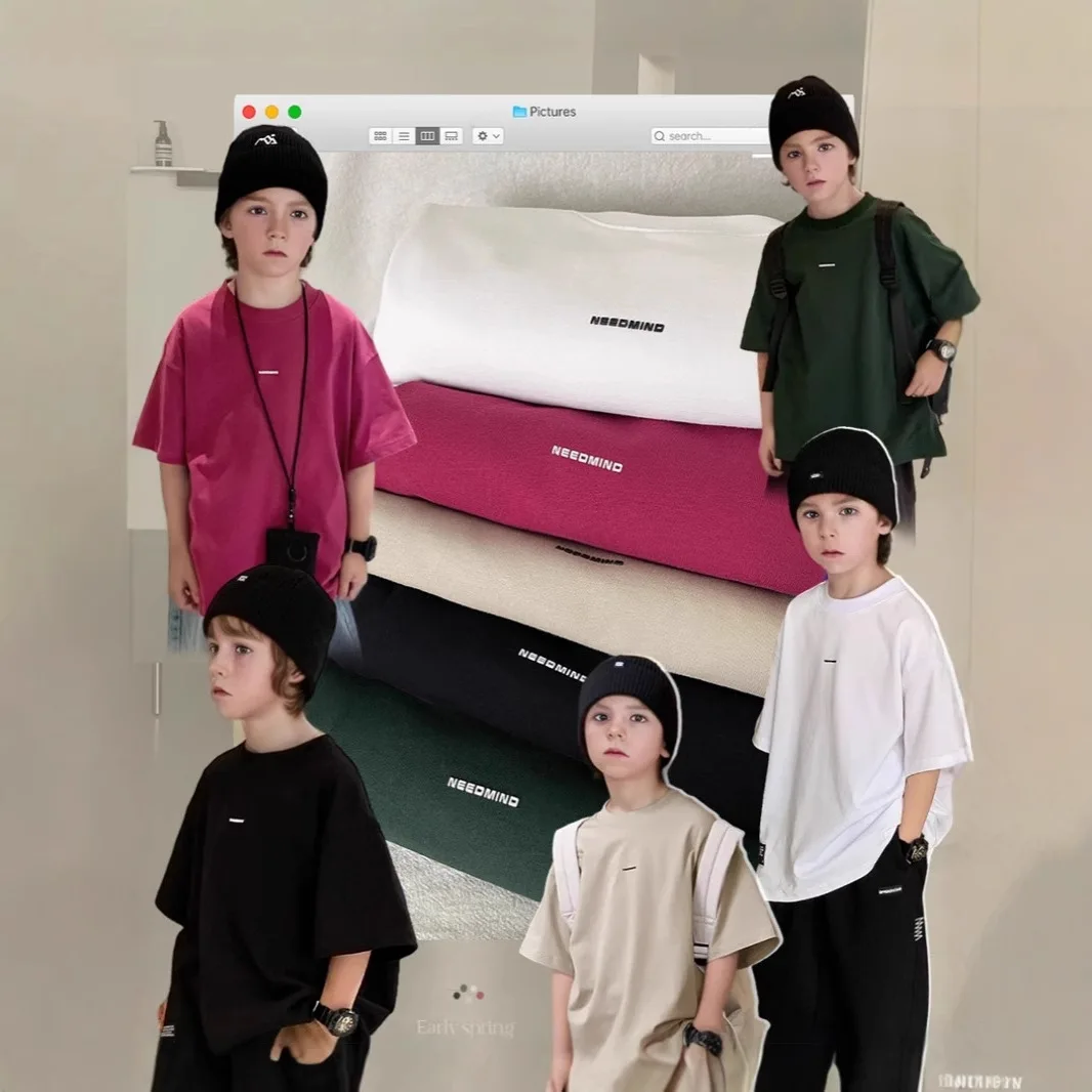 UNITIM Summer Kids Boys T-shirts Muslin Round Collar Children Boys Tees 4-14Yrs Teens Boys Short Sleeves Casual Junior Boy Tops