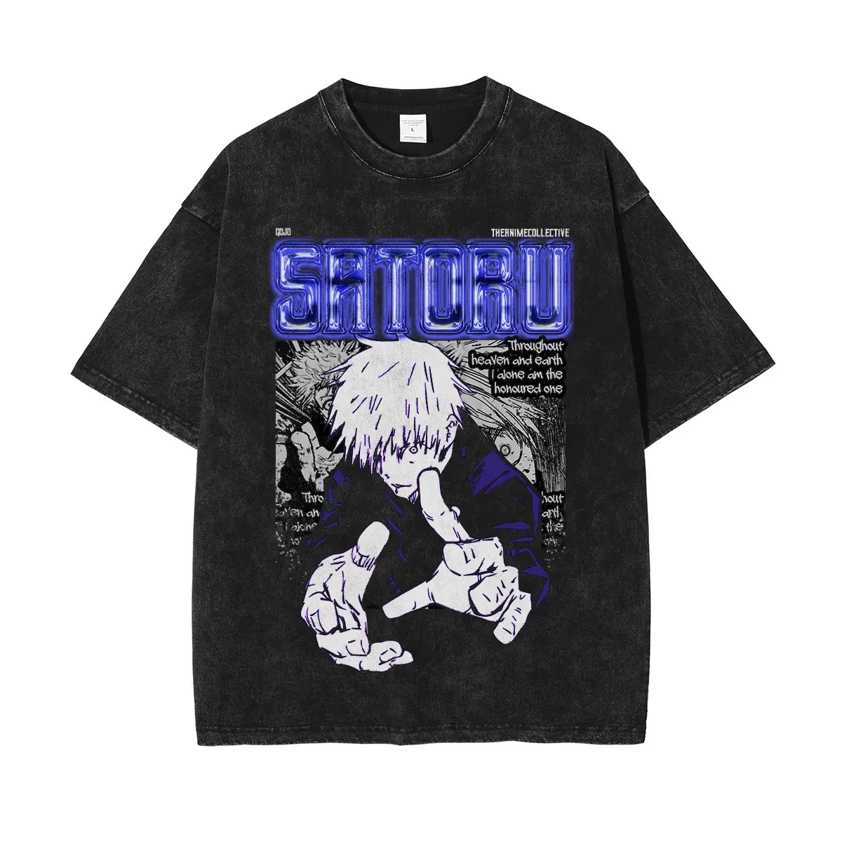 

Футболка Satoru Gojo Honored One Jujutsu Kaisen, винтажная, с эффектом потертости, оверсайз, в стиле ретро, аниме, харадзюку, уличная одежда, кибер-манга, мужская.