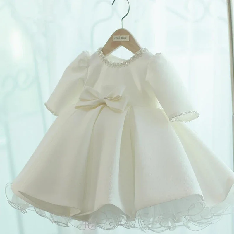 

Girls Ball Gowns Princess Girls Dress For Party And Wedding Tulle Puffy Pearl 1st Birthday Party Baby Baptism Christening Dress