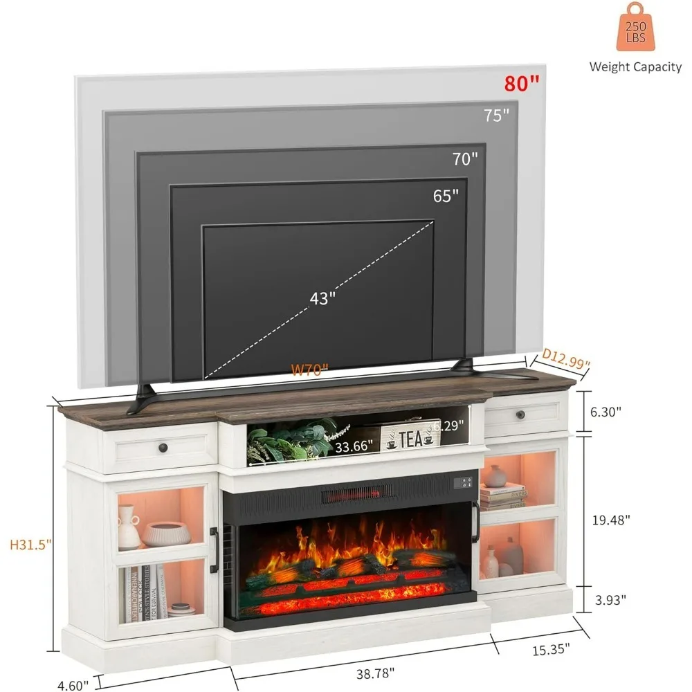 Farmhouse Fireplace TV Stand, 70