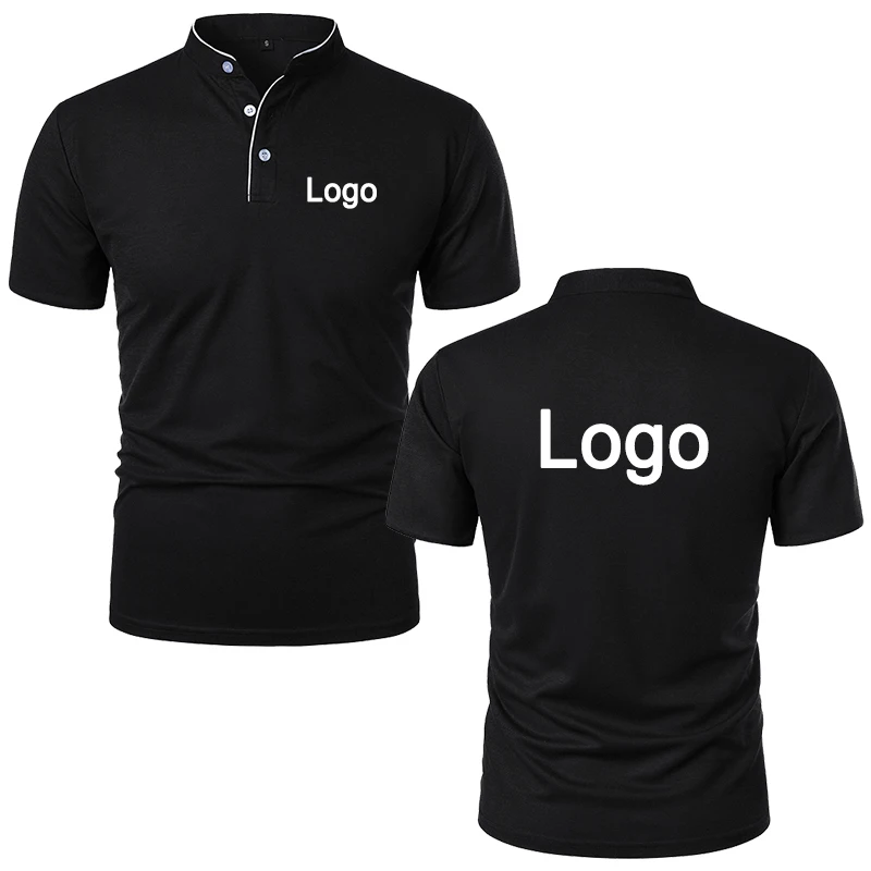 Customized Printed Polo Shirt Men Fashion Personality Collar Short Sleeve T-shirts Trendy Breathable Loose Basic Splice Top