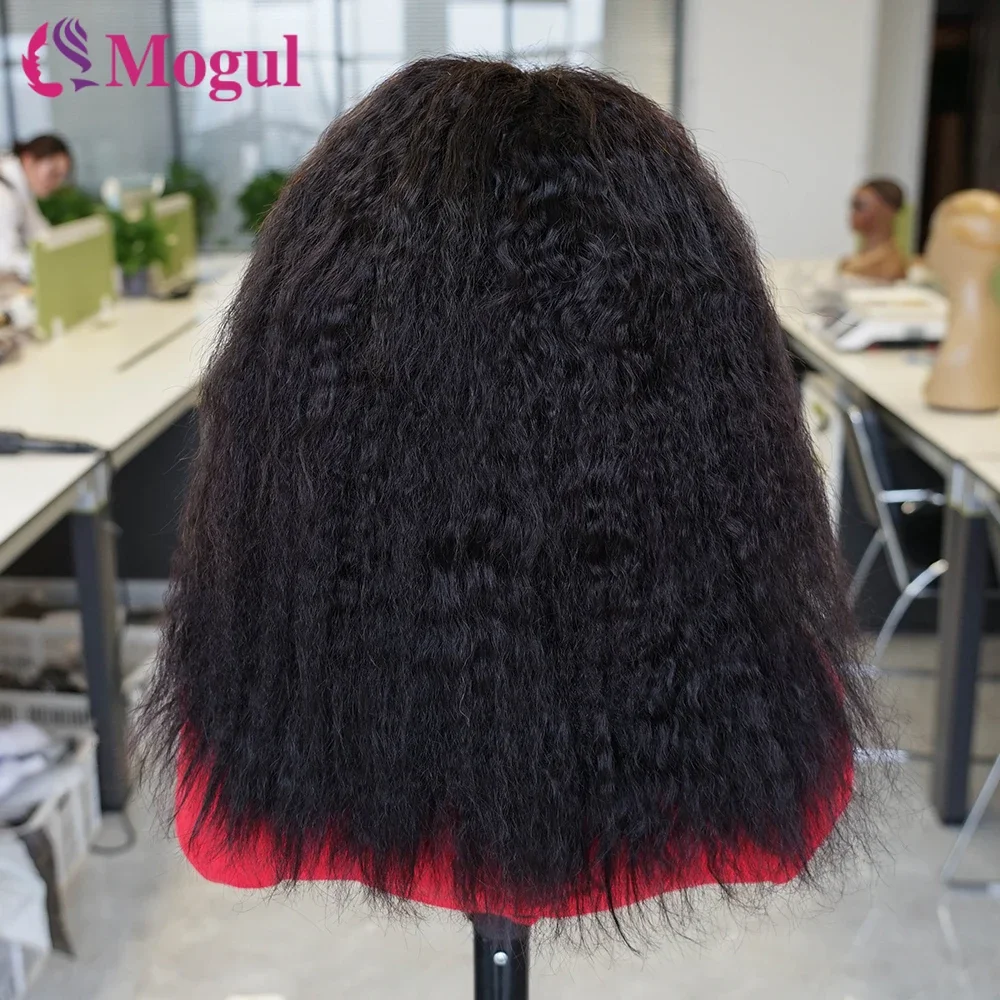 180% Kinky Straight 13x4 Lace Front Wig Transparent 4x4 Lace Closure Wig Preplucked Yaki Brazilian Remy Human Hair Wig for Women