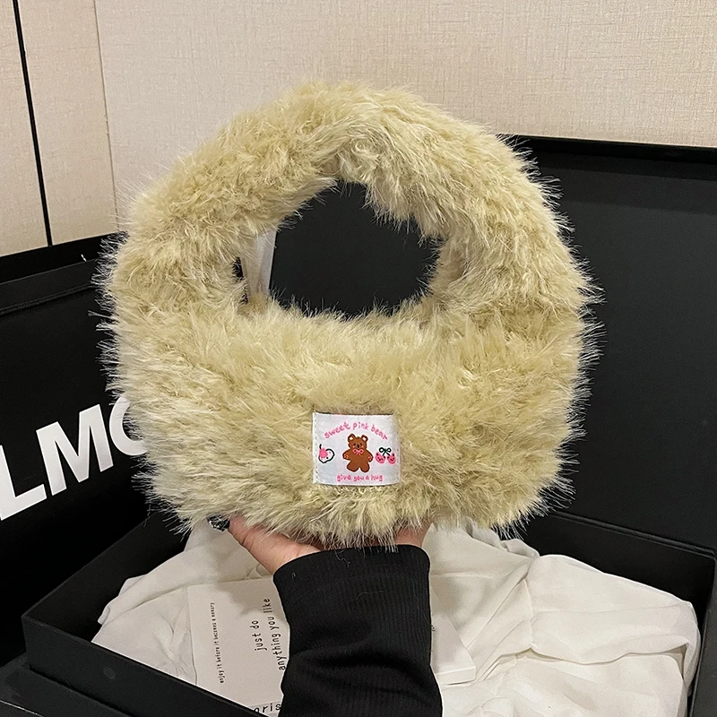 

Fashion Soft Plush Bags for Women Designer Fluffy Faux Fur Handbags Ladies Small Tote Female Winter Party Evening Clutch Purse