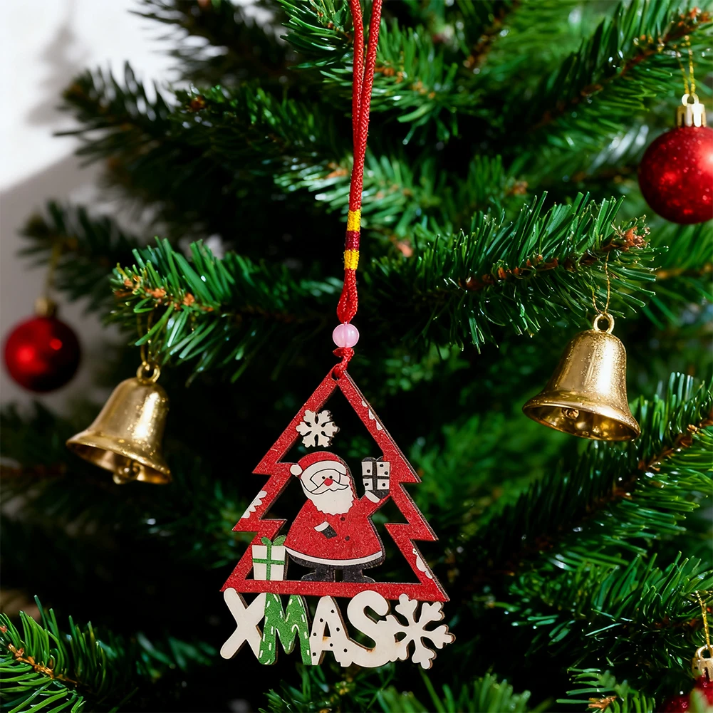 Hollow Out Wooden Christmas Tree Santa Claus Reindeer Snowman Hanging Ornament Christmas Decor Charm Atmosphere Enhancing Prop