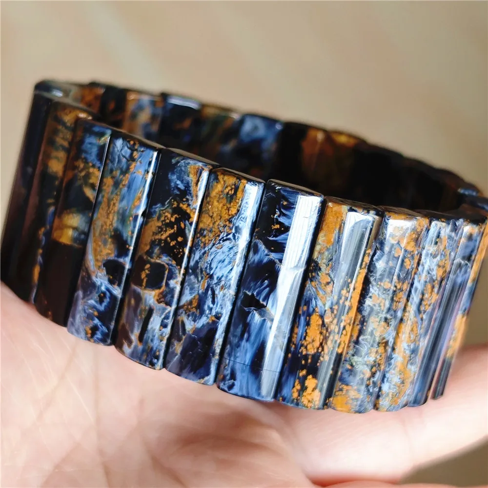 

Natural Blue Pietersite Bead Chatoyant Bracelet Jewelry Big Rectangle Healing 45x8mm Cat Eye Namibia Women Men AAAAAA