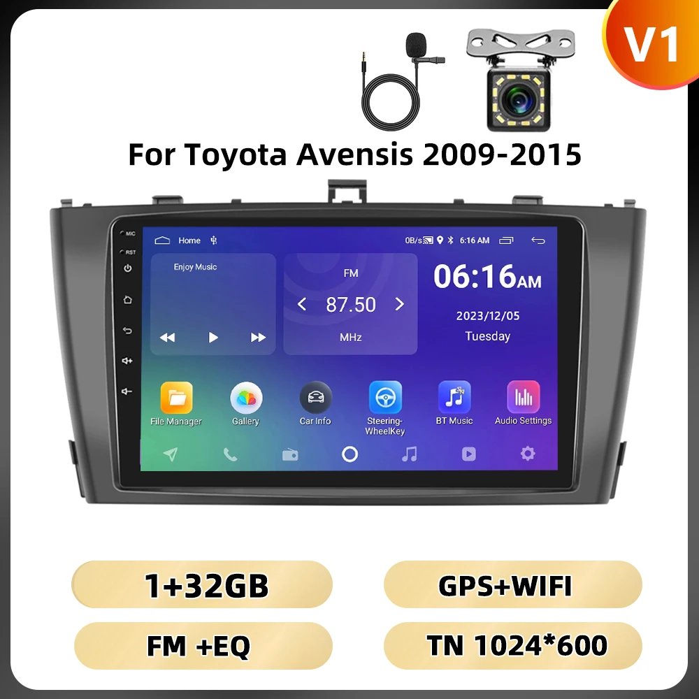 Podofo 9 ''2din Autoradio Voor Toyota Avensis 2009-2015 Multimediaspeler 8 128G 8Core Carplay Android Auto Wifi 4G Auto Audio