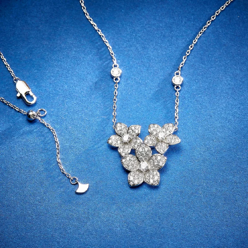 

Designer Collection Style Earrings Necklace Women Lady Inlay Cubic Zircon Three Flower Pendant Dinner Party Jewelry Sets
