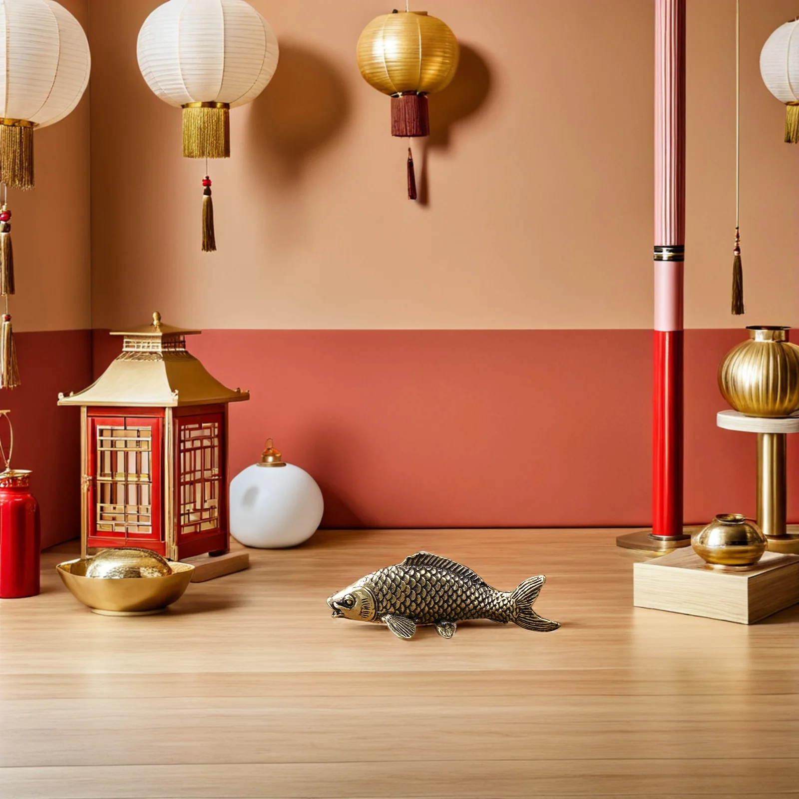 

Creative Carp Shape Desktop Ornament Copper Metal Home Decor Handcrafted Lightweight Kids Room Decor Simulated Fish Shape