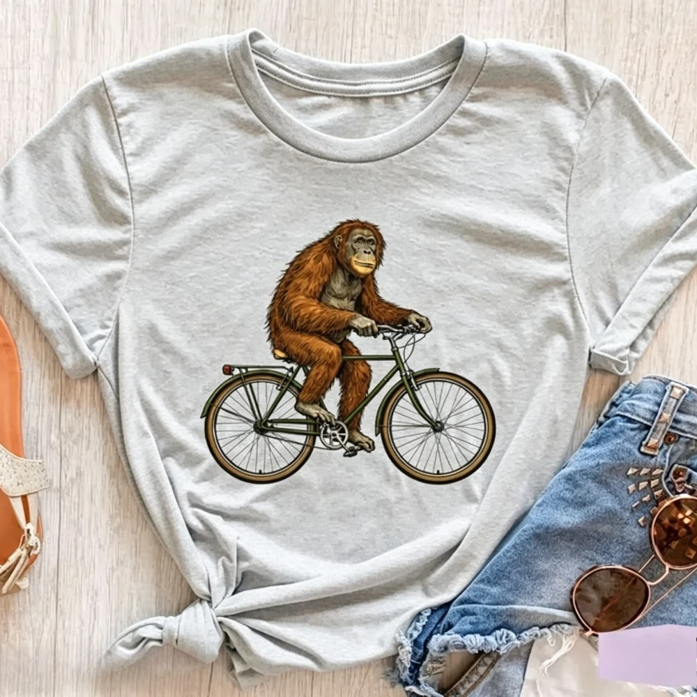 Orangutan Riding Bicycle Tee Funny Cycling T-Shirt Orangutan Cycling Printed Gifts Unisex Shirt Cyclist TShirt Men Women Tops