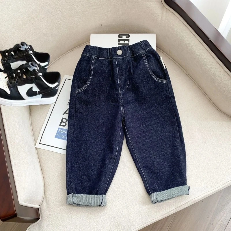 

Spring Autumn Childrens Boys Jeans Toddler Girls Solid Color Casual Denim Pants Elastic Waist Kids Boys Straight Pants