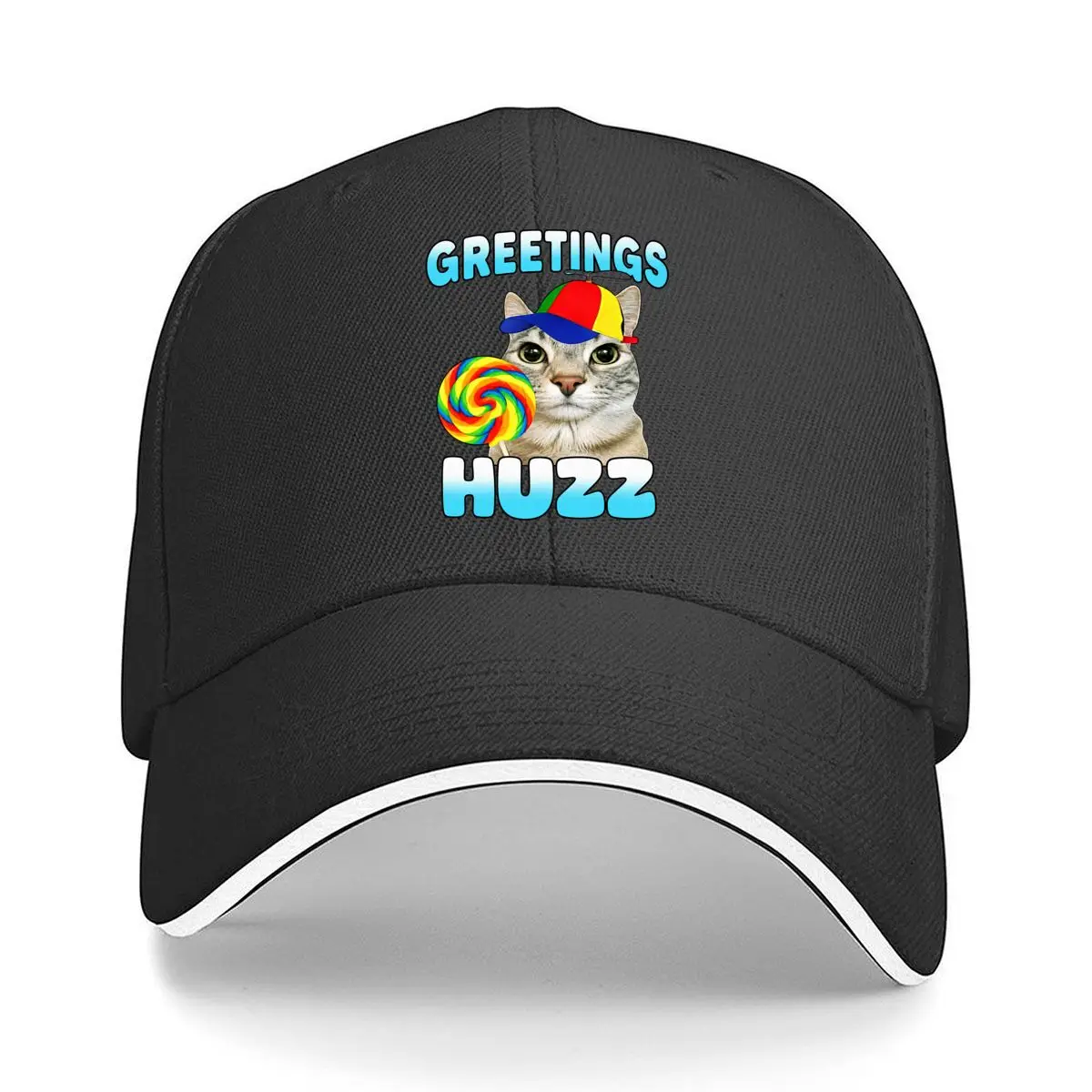 Greetings Huzz Funny Cat Meme Rainbow Lollipop Propeller Sandwich Baseball Cap Women Unisex Male