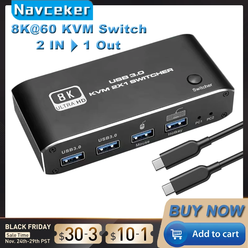 

Navceker HDMI 2.1 KVM Switch 4K 120Hz HDMI USB 3.0 KVM Switch USB 8K 60Hz 1080@240Hz USB KVM Switcher HDMI with USB 3.0 port PC