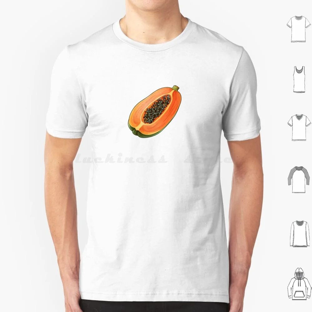 Half Papaya Art T Shirt Big Size 100% Cotton Papaya Fruit Half Slice Slices Fruit Art Papaya Art Seed Seeds Lover Papaw Pawpaw