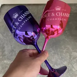 480ml Unbreakable electroplate plating shinny pink blue plastic wine glass champagne glasses flutes goblet cup
