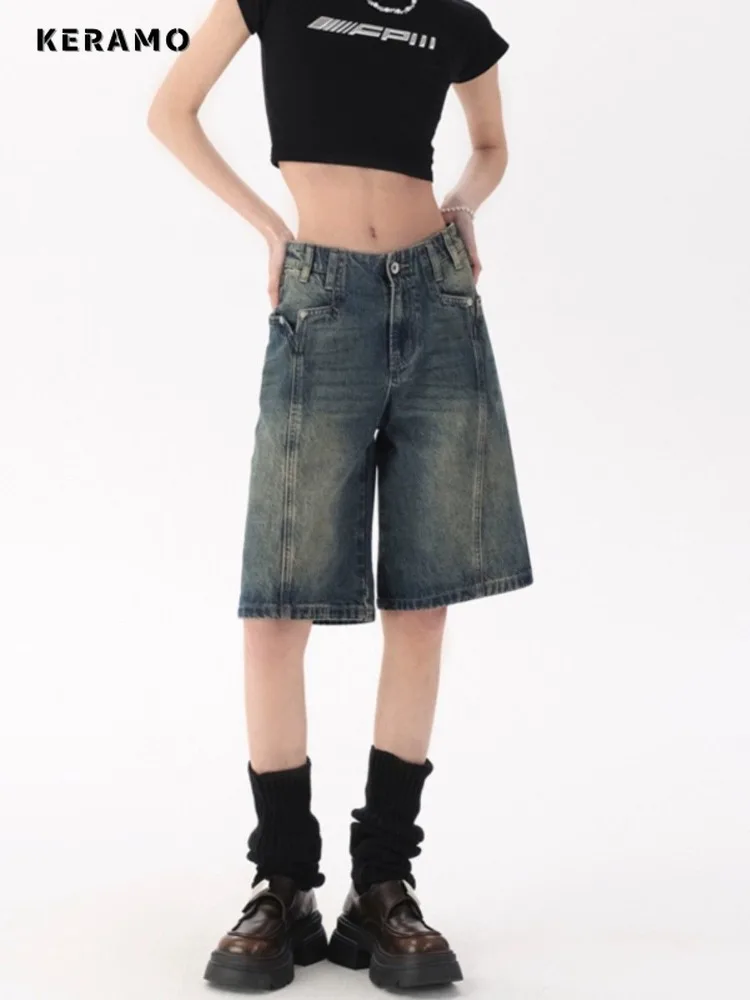 Women's Y2K Baggy Japanese 2000s Jeans Washed Vintage Casual Shorts Female High Street Retro High Waist Trashy Denim Shorts