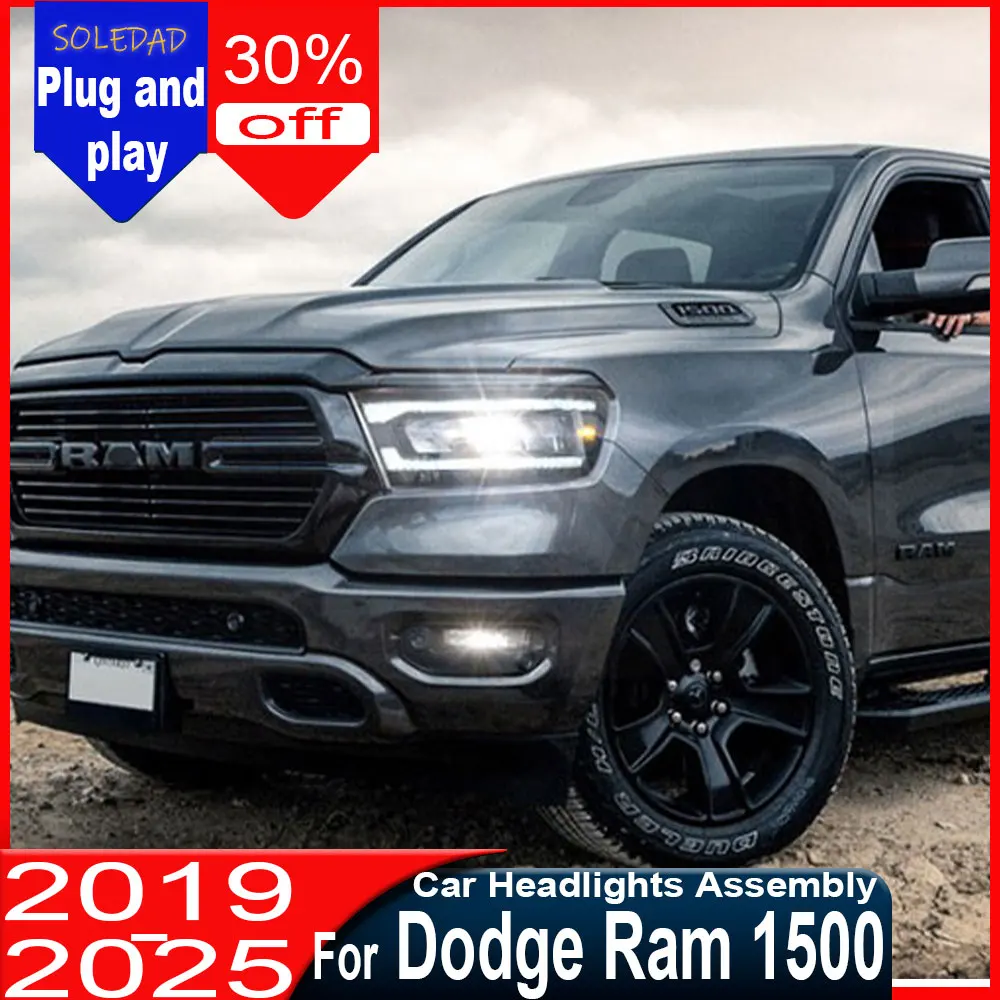 

Фары для Dodge Ram 1500 (2019-2025) с ДХО, указателями поворота, дальним светом и линзой проектора