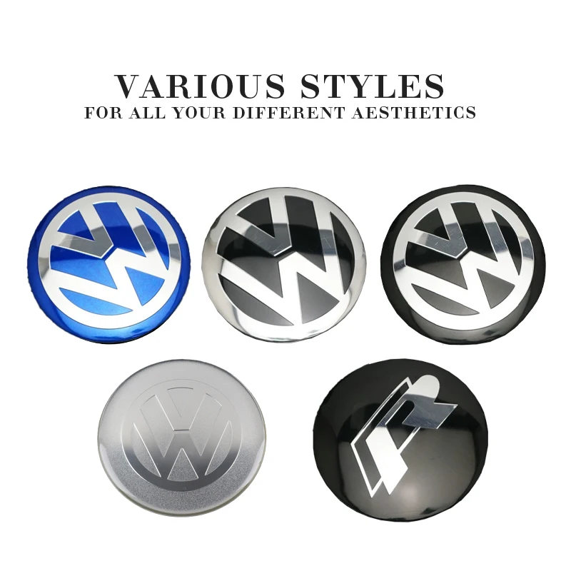 4Pcs 56mm Car Wheel Stickers Center Hub Cap Car Emblem Badge Decal For Volkswagen GTI R-Line R Polo T5 Golf Passat Scirocco