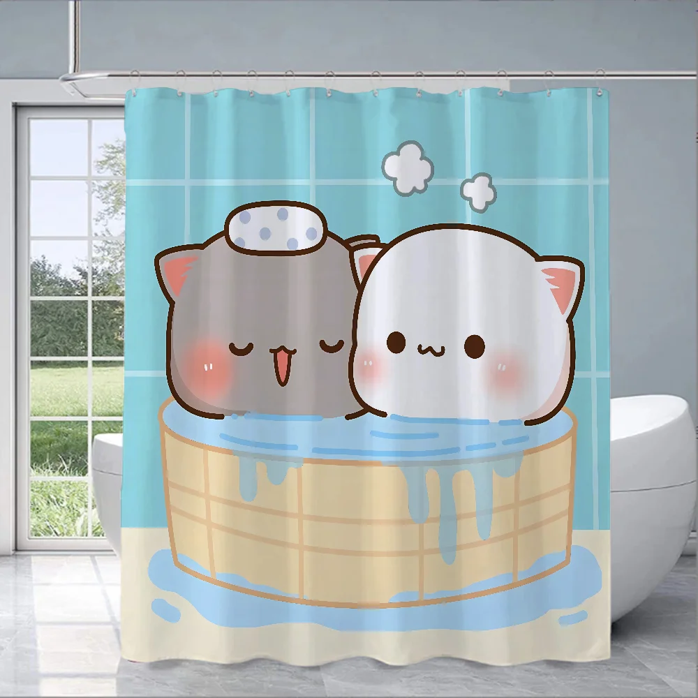 Peach Mochi Cat Shower Shower Curtain for Bathroom Opaque Curtains Accessories Bath Bedrooms Waterproof the Home Fabric Shade