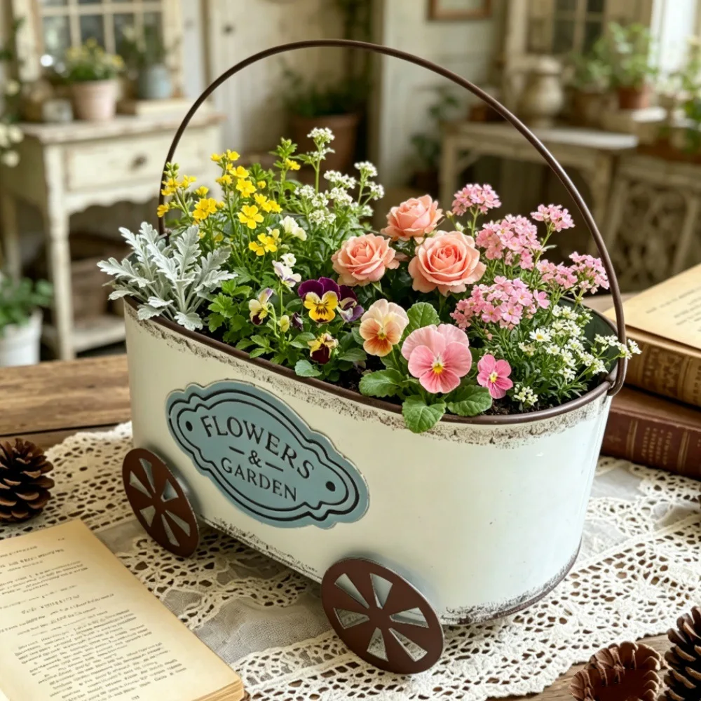 HYS villa courtyard desktop wrought iron portable oval float bed and breakfast balcony decorative flower pot