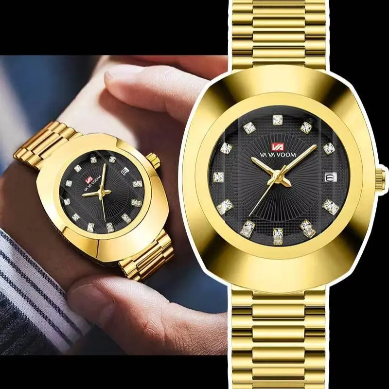ساعات رجالية نسائية فاخرة بسوار فولاذي شهيرة بيضاوية للجنسين نمط ذهبي ألماس مقاوم للماء ساعة كوارتز للأزواج