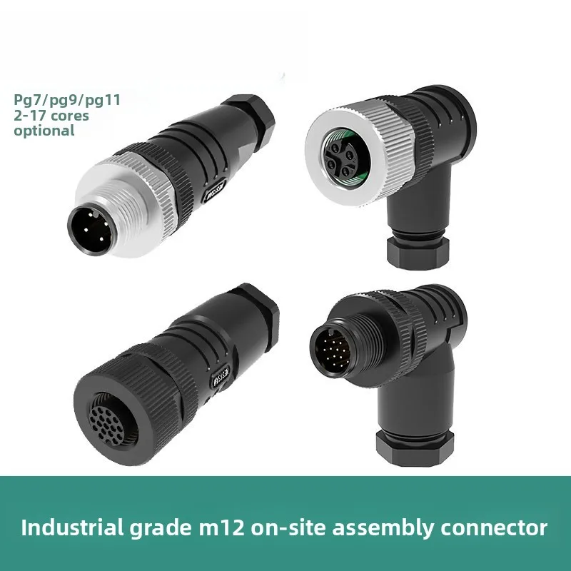 Waterproof M12 4 5Pin 8 12Pin 17Pin A-type Aviation Plug Assembly Screw Pressure Line Joint IP67 PG7/9/11 Male Female Connector