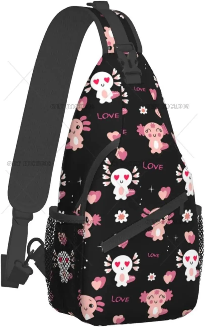 Cute Animal Axolotl Sling Bag Crossbody Backpack Hiking Travel Daypack Chest Bag Lekka torba na ramię dla kobiet mężczyzn na co dzień