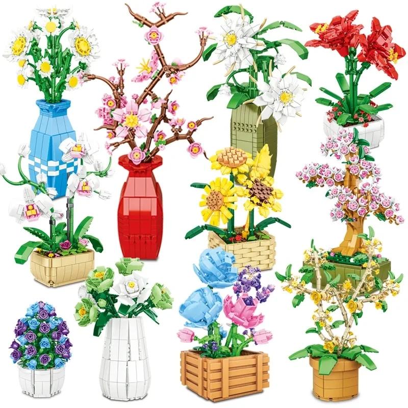 

Osmanthus Rose DIY Model Building Blocks Artificial Plant Potted Simulation Flower Romantic Sunflower Cherry Blossom Toy Gifts K