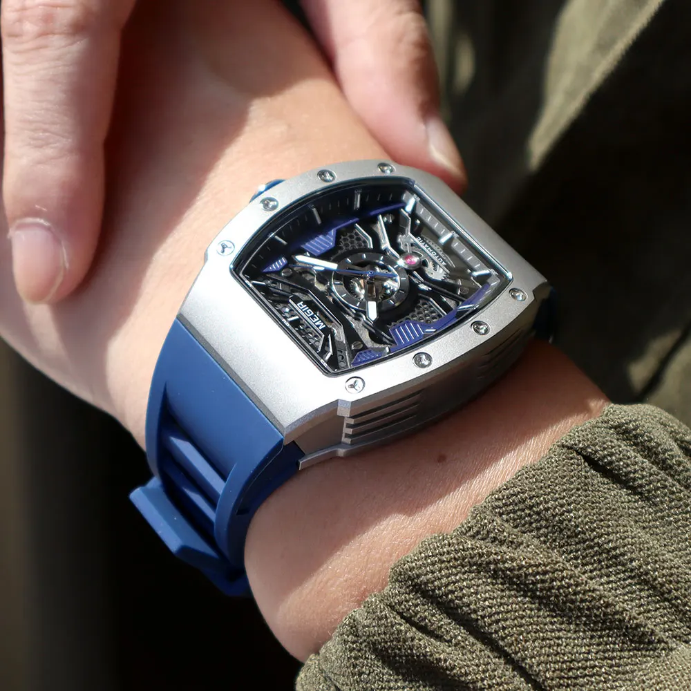 MEGIR Automatic Mechanical Watch for Men Fashion Sport Wristwatch with Stainless Steel Case Silicone Strap Luminous Hands 8604
