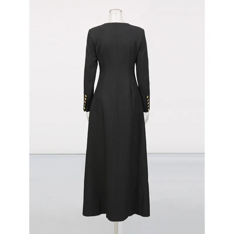 HUISONG Personality Pattern Patchwork Long Coat Round Neck Long Sleeve Hit Color Elegant Jacket Female Fashion Autumn Winter