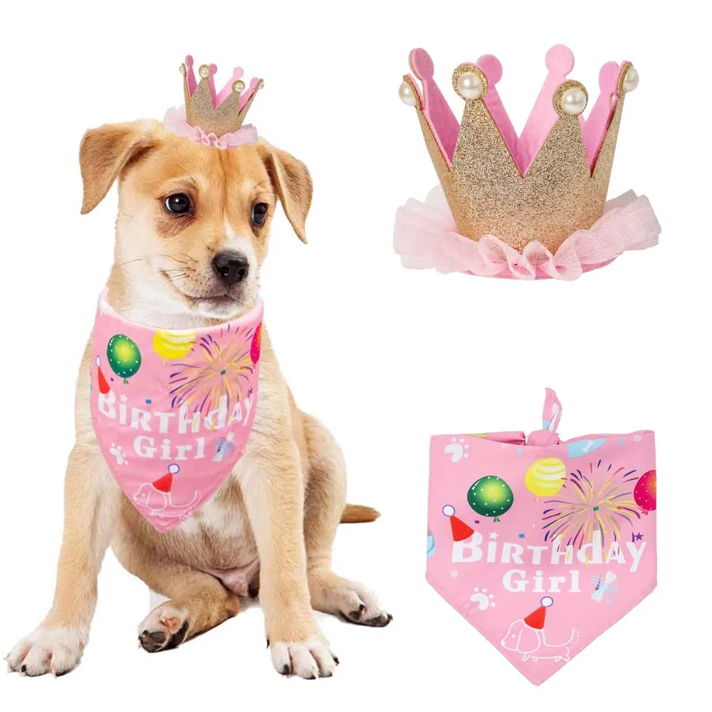 Dog Birthday Bandana Hat Set Dog Birthday Party Supplies Dog Bandana Boy Girl Puppy Birthday Hat Scarf for Small Medium Dog Pet