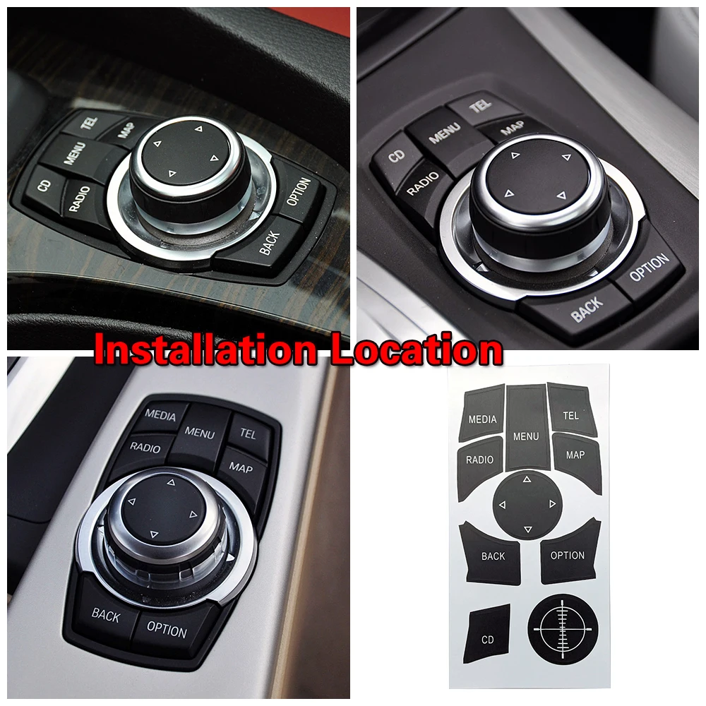 For BMW 1 3 5 6 7 Series X1 X3 X5 X6 Car Center Console Multimedia Media CD Radio Menu Tel Map Switch Button Repair Kit Sticker