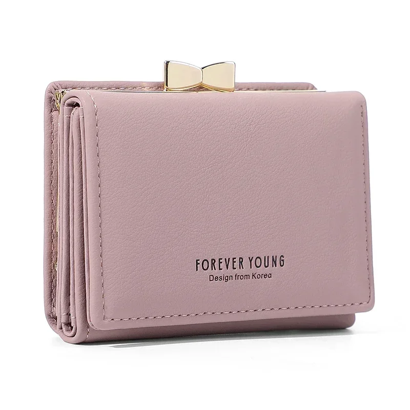 

Bow Hasp Decoration Small Wallets Women's PU Leather Card Holder Purses Ladies Popular New Design Trifold Female Purses Cartera