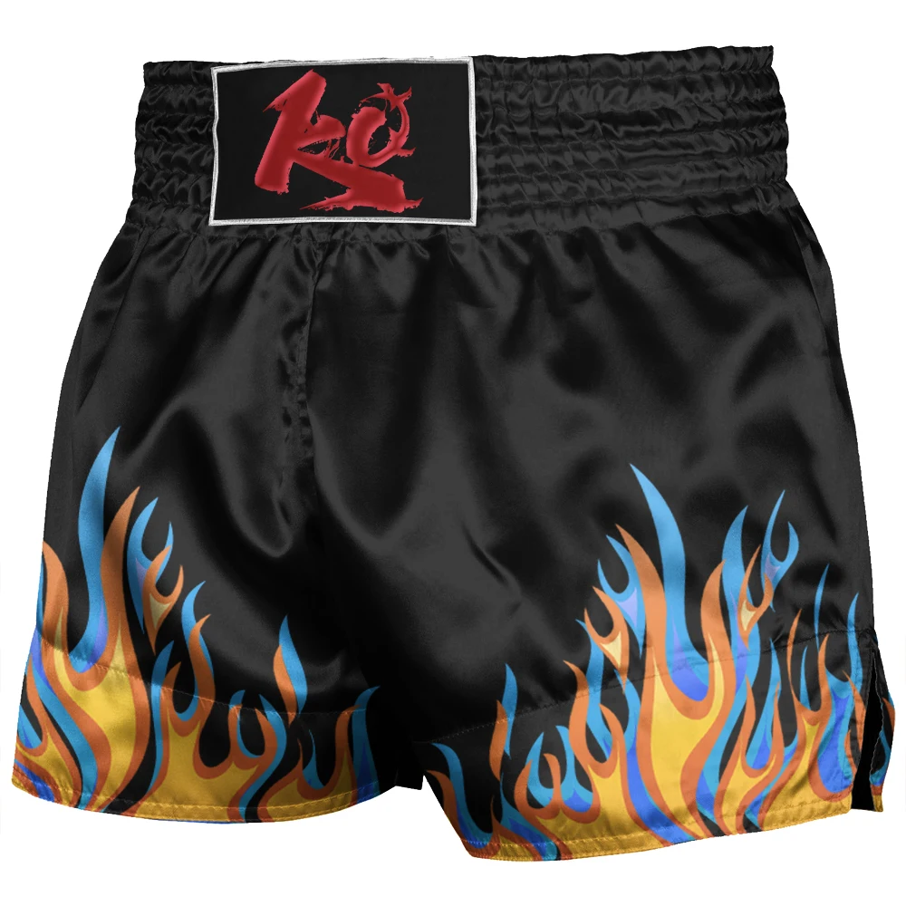 

Unisex Free Combat Shorts Flame Floral Printing Muay Thai Boxing Trunks Fire Gym Shorts