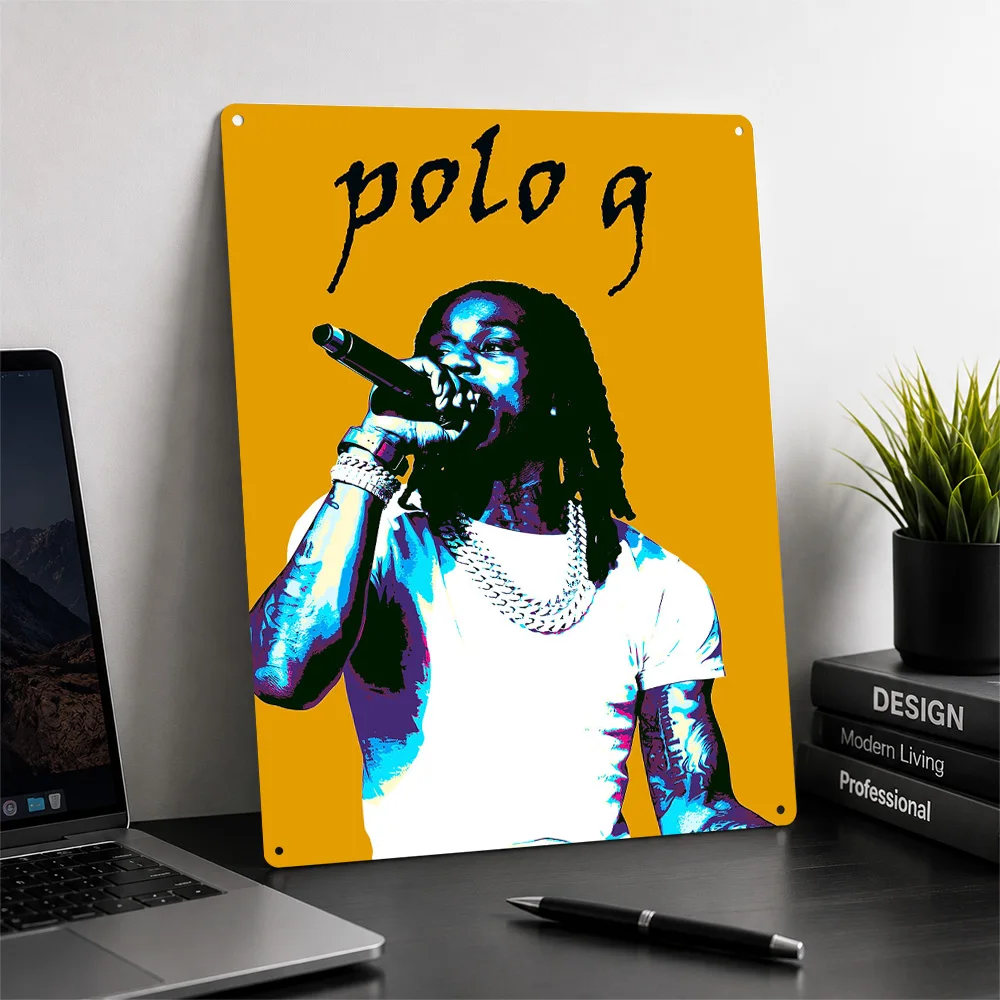 Polo G Rapper Portrait 3D Printed Texture Poster Personalized Wall Art Retro Metal Tin Signs for Home Decor Items Room Ornaments