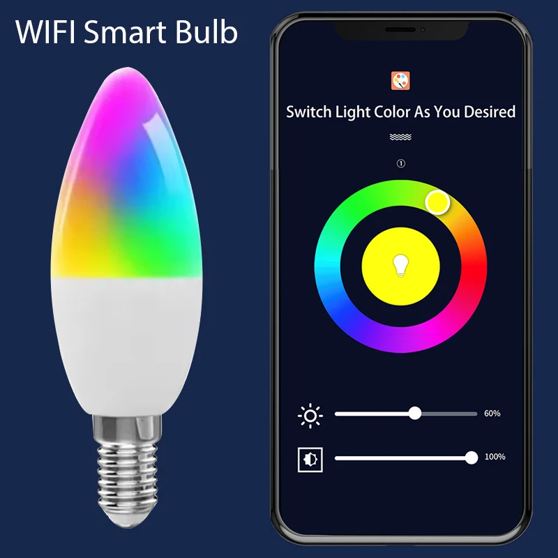 

Tuya WIFI Smart RGB LED Bulb Mobile APP Remote Control Support Alexa Google Tmall E14/12 Lamp Head Interface Voice Control 5W