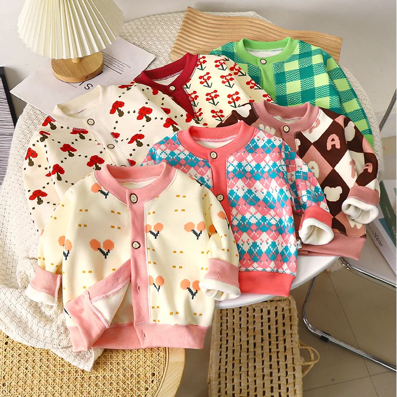 

New Autumn Kids Warm Coat Boys Girls Knitted Cardigans Jackets Winter Baby Thick Outer Sweaters Children Clothes 1-8 Years