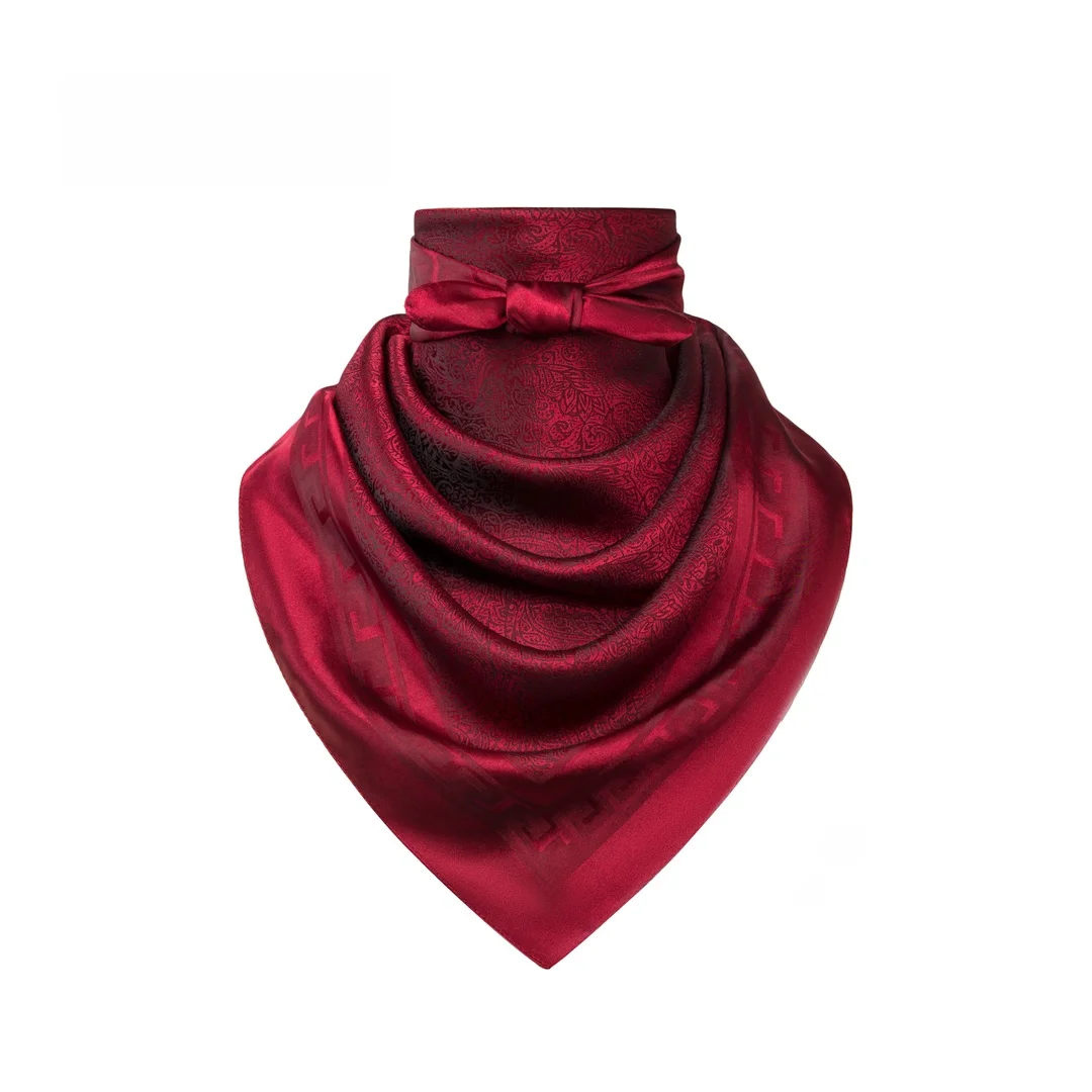 ビジネスメンズ大判スカーフ-ダークレッド-控えめな安定した花柄ネクタイ-プロフェッショナルセレモニーネックウォーマー-ポリエステル繊維