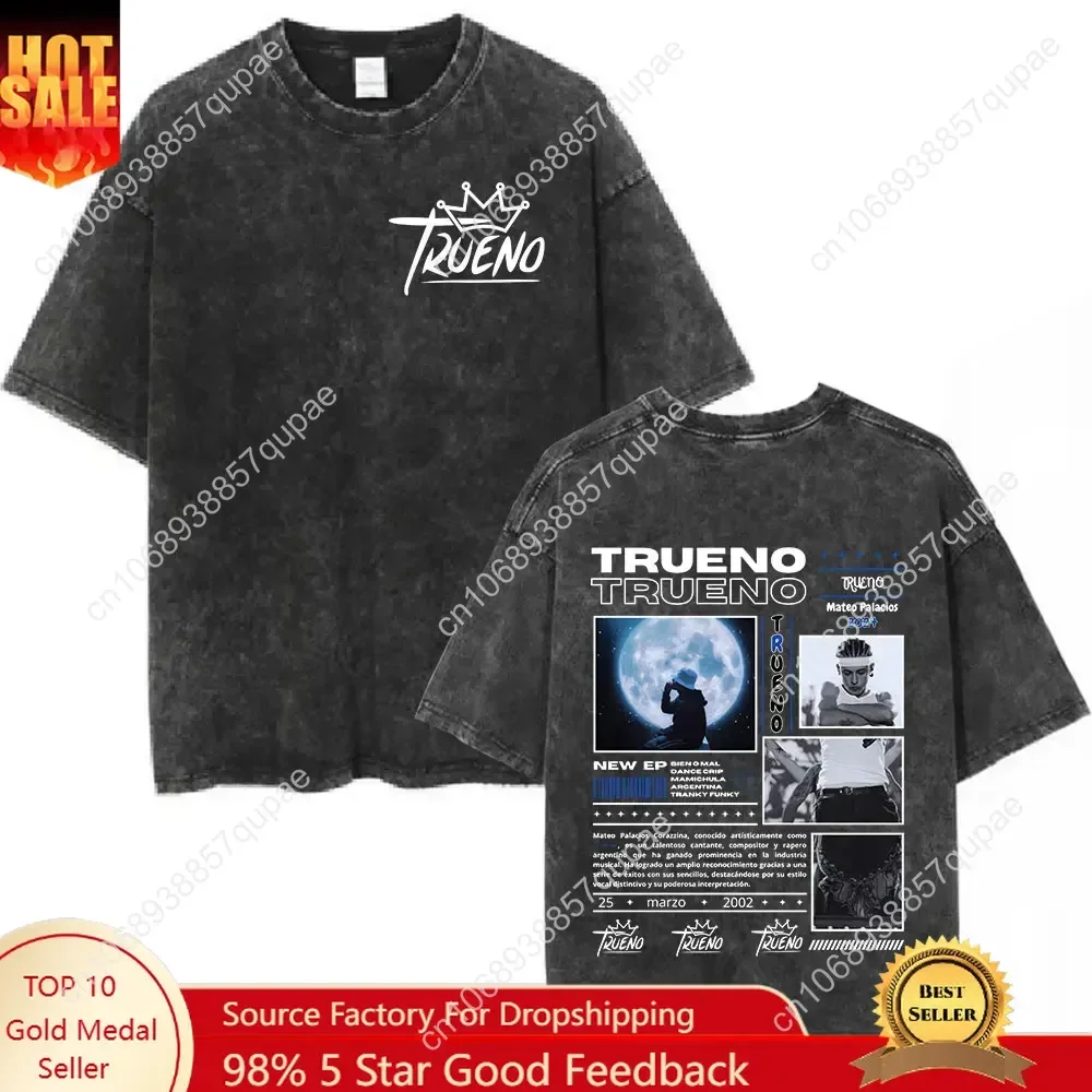 

Rapper Trueno Album Tour Merch Washed T-shirt Men's Women Fashion Short Sleeve Tee Shirt Streetwear Cotton Loose T-shirts Unisex