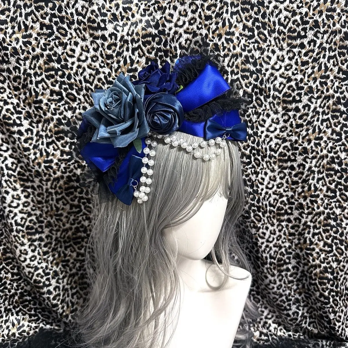 Original Subculture Tibetan Blue Abi Niche Hair Clip Flower Ancient Lolita Gothic Lolita Pearl Chain Hair Accessory for Women