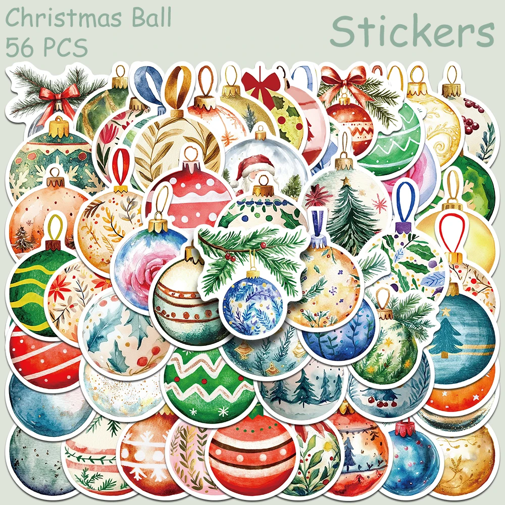 

56pcs Retro Christmas Ball Stickers Decals For Phone Suitcase Scrapbook Refrigerator Wall DIY Aesthetic Stickers Kids Toys Gifts