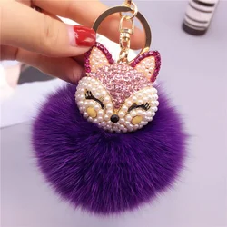 Carino testa di volpe pompon portachiavi bambola di pelliccia artificiale portachiavi bambola di peluche ciondolo catena portachiavi moda per auto portachiavi borsa donna