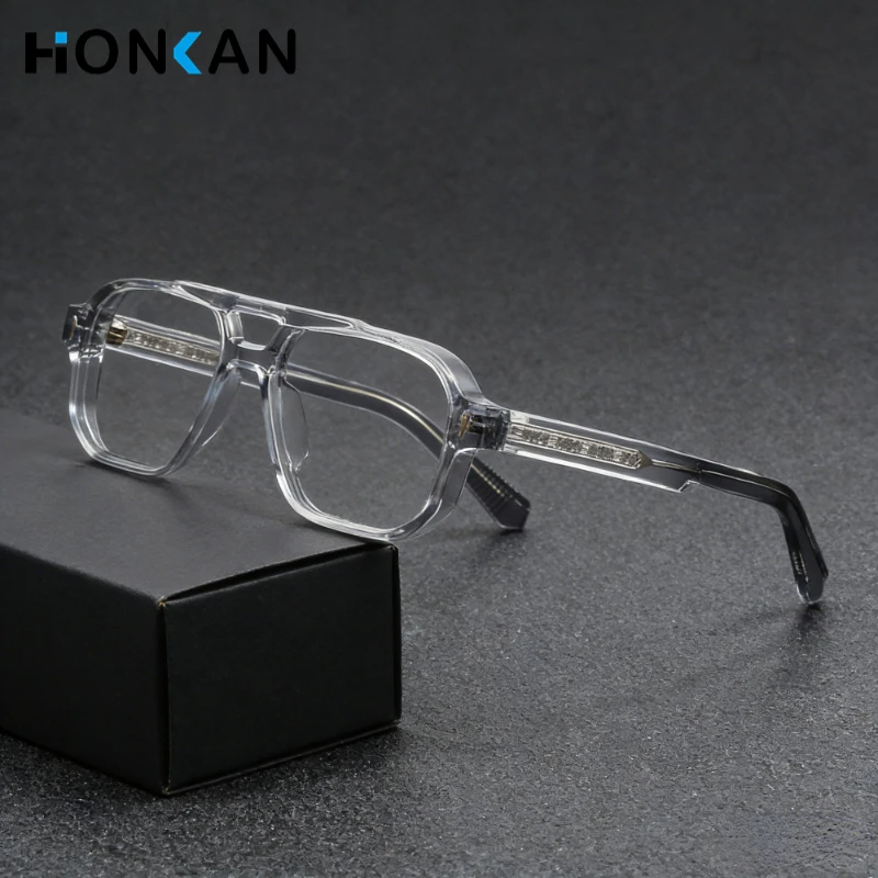 

Vintage Double Beam Optical Glasses Anti Blue Light Prescription Eyeglasses for Men Rectangular Frames Reading Glasses Male