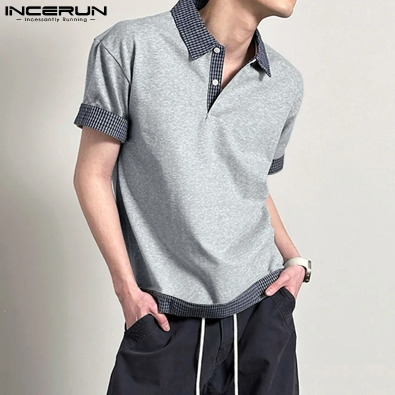 قميص رجالي 2025 منقوش عليه طية صدر السترة وأكمام قصيرة ملابس رجالية غير رسمية كبيرة الحجم ملابس الشارع الشهير قمصان رجالية صيفية كورية INCERUN #5